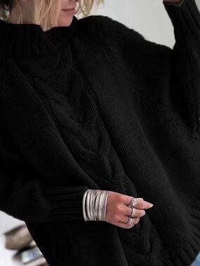 Batwing Black Knitted Sweater